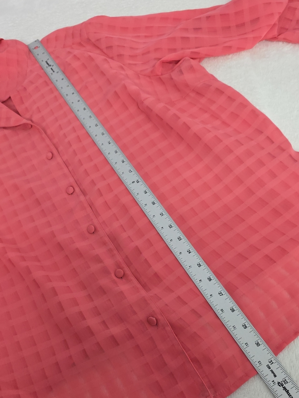 Maggie Barnes Coral Semi-Sheer Check Button Front Blouse 20W - Picture 5 of 6